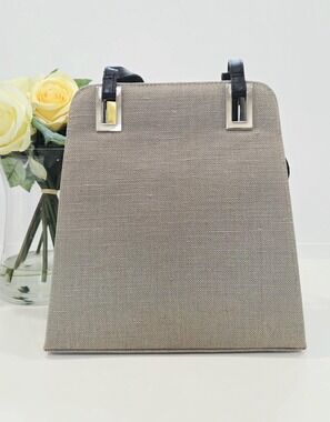 Vintage Stuart Weitzman handbag, beige canvas black leather, designer